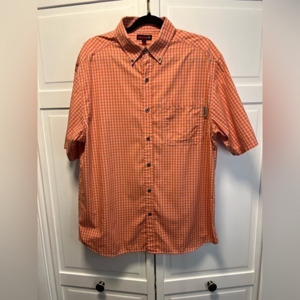 Wolverine Short Sleeve Shirt Size Men’s Medium Color Orange And White Plaid